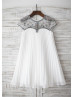 Sheer Beaded Neck Ivory Pleated Chiffon Stunning Flower Girl Dress